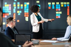Retail employees at a brainstorming session