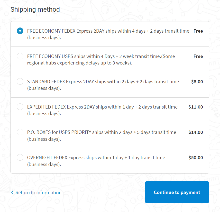 Multiple shipping options