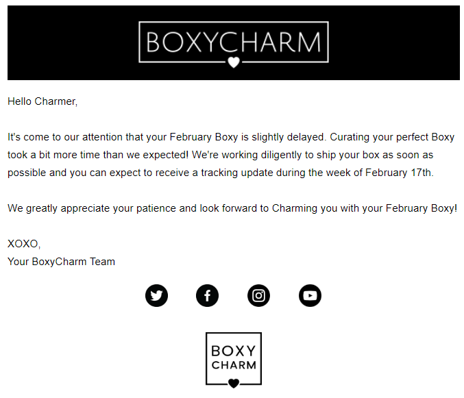 Boxycharm proactively informing customers