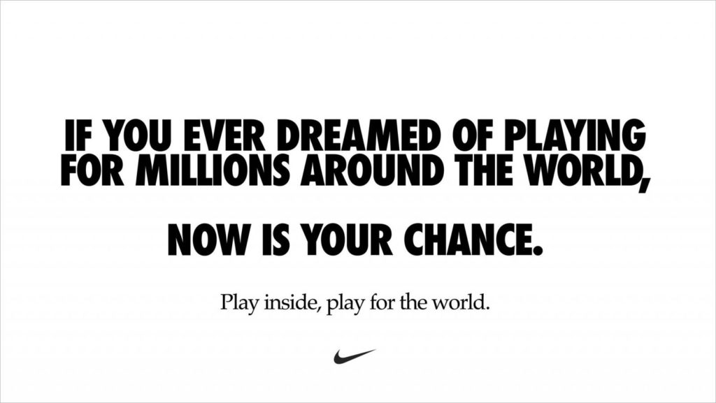 NIke's play insde, play for the world COVID campaign