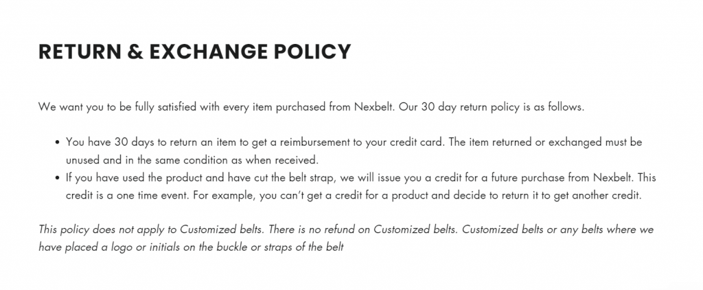 Return and exchange policy: Nextbelt