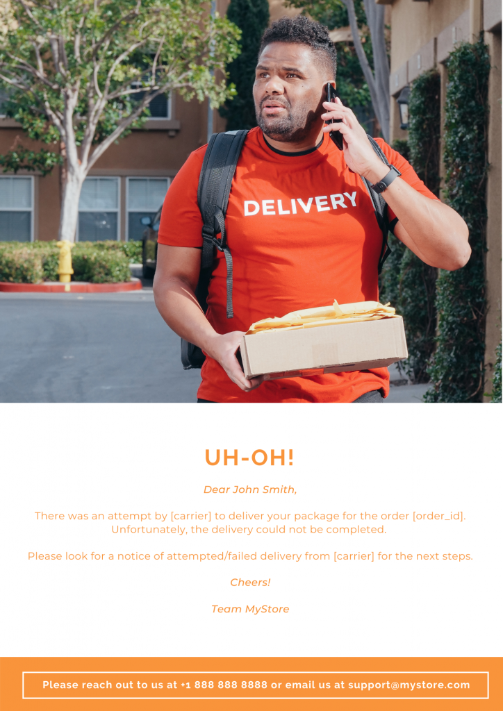 Failed delivery attempt email shipping notifications