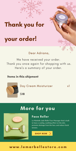 Order confirmation email to improve the brand experience