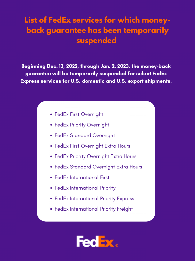 FedEx peak season money back guarantee suspension
