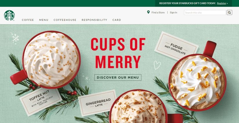 Homepage of Starbucks
