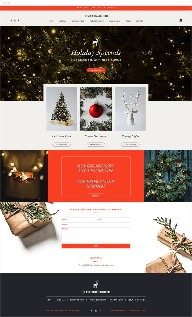 Homepage of the Christmas Boutique