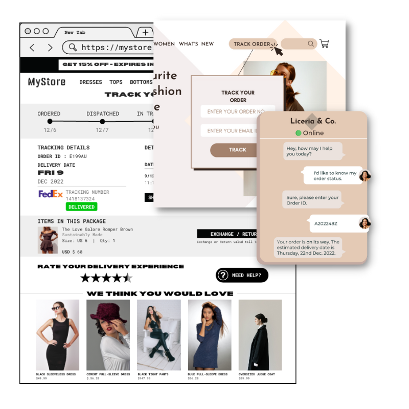 Self-serve tracking widget and the branded order page it leads to